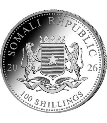 Moneda plata Somalia 100 Shilling Elefante 2026.  - 2
