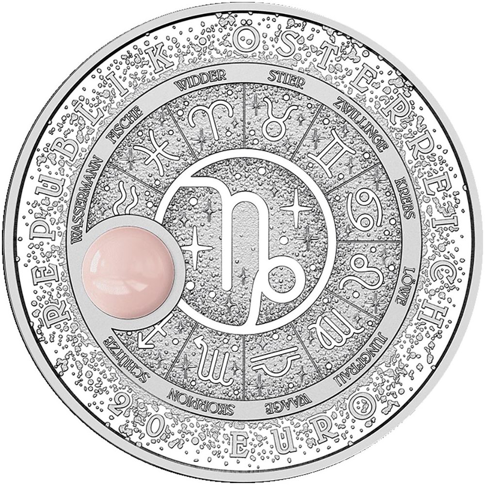 Moneda de plata 20 euros Austria 2025 Capricornio. Cuarzo Rosa.  - 1