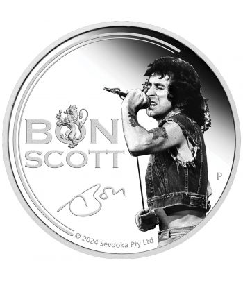 Moneda de plata 1$ Tuvalu 2024 AC/DC. BONN SCOTT. Música  - 1