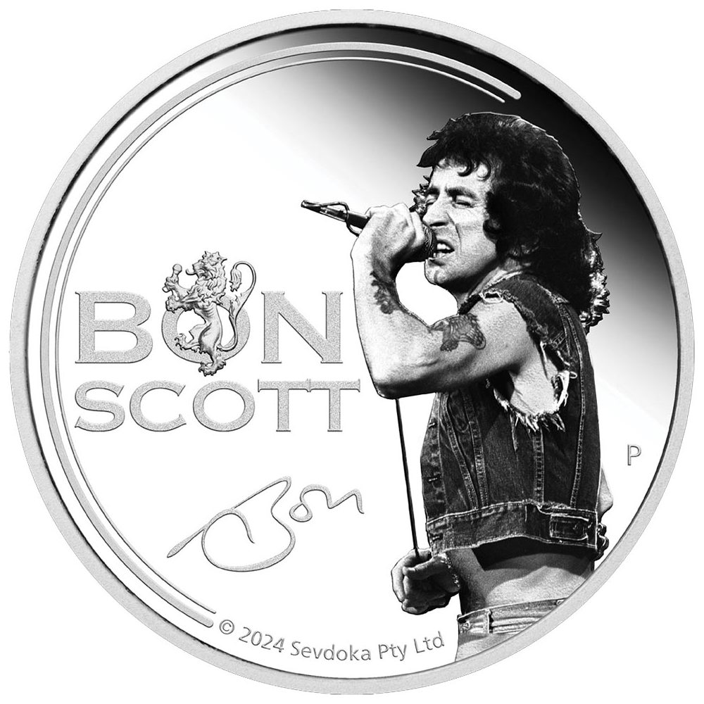 Moneda de plata 1$ Tuvalu 2024 AC/DC. BONN SCOTT. Música  - 1