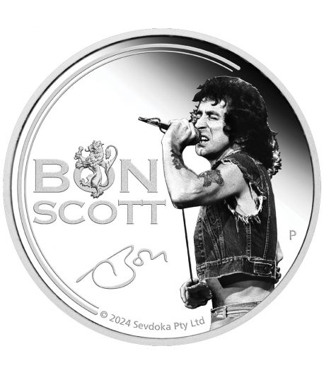 Moneda de plata 1$ Tuvalu 2024 AC/DC. BONN SCOTT. Música  - 1