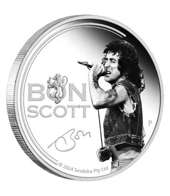 Moneda de plata 1$ Tuvalu 2024 AC/DC. BONN SCOTT. Música  - 3