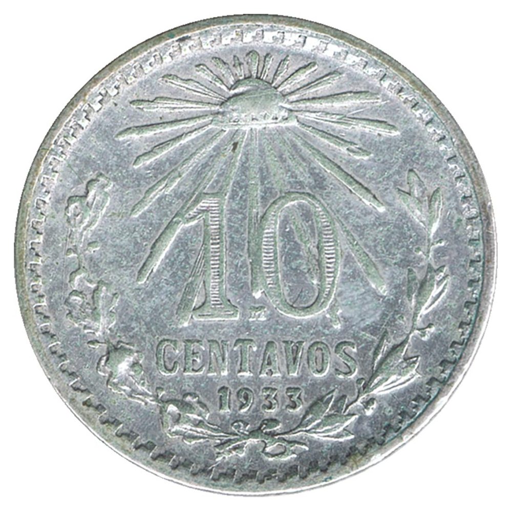 Moneda de México 10 Centavos 1933. Plata  - 1