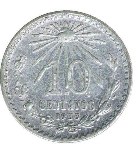 Moneda de México 10 Centavos 1933. Plata  - 1