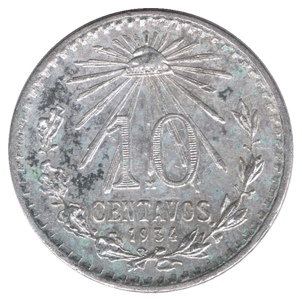 Moneda de México 10 Centavos 1934. Plata  - 1