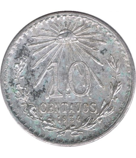Moneda de México 10 Centavos 1934. Plata  - 1