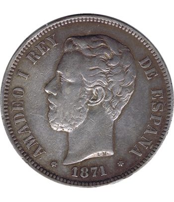 Moneda de España 5 Pesetas Plata 1871 *71 Amadeo I SD M..  - 1