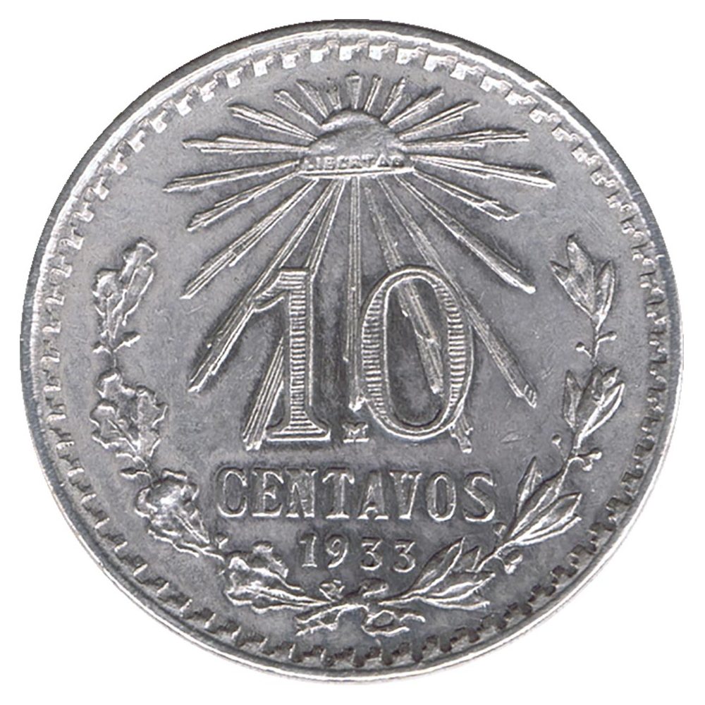 Moneda de México 10 Centavos 1933. Plata  - 1