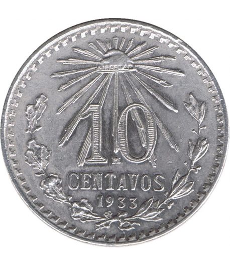 Moneda de México 10 Centavos 1933. Plata  - 1