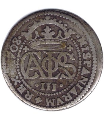 Moneda de España 2 Reales 1708 Carlos III Pretendiente. Plata  - 1