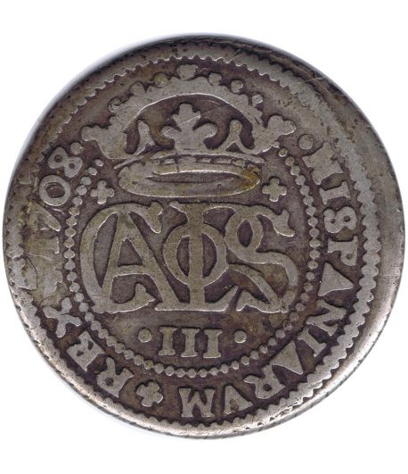 Moneda de España 2 Reales 1708 Carlos III Pretendiente. Plata  - 1