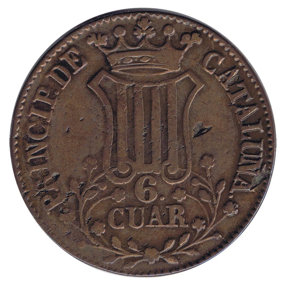 Moneda de España Isabel II 6 cuartos 1841 Cataluña  - 1