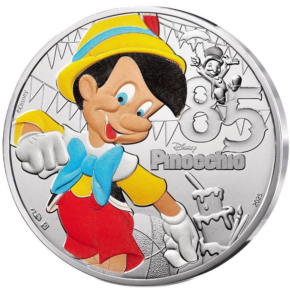 Moneda 10 euros de plata Francia 2025 Disney Pinocho. Color  - 1