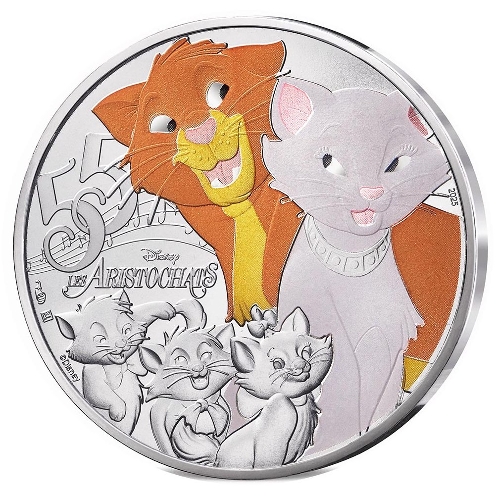 Moneda 10 euros de plata Francia 2025 Disney Los Aristogatos. Color  - 1