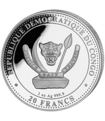 Moneda de plata 20 Francs Congo Megalodón 2025. Coloreada  - 2
