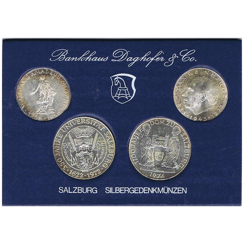Estuche 4 monedas plata Austria Salzburgo.  - 1