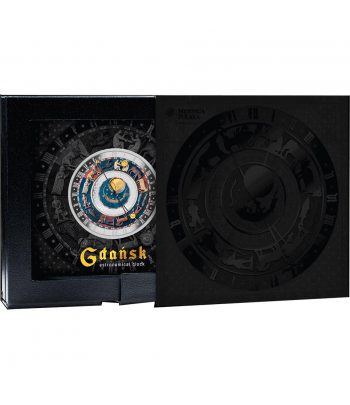 Moneda de plata 5 Euro Malta 2025 Reloj de Gdansk.  - 3