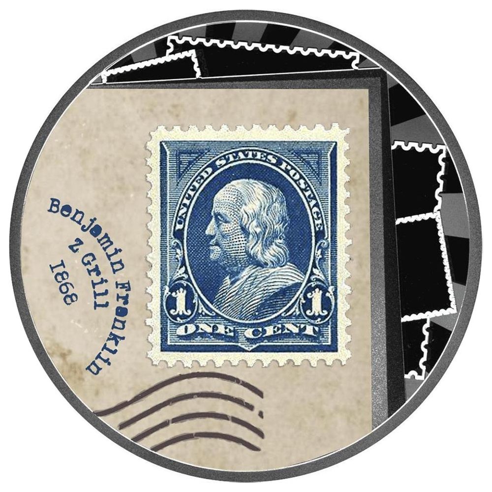 Moneda 500 Francs Camerún 2025 Sello Benjamin Franklin. Plata  - 1