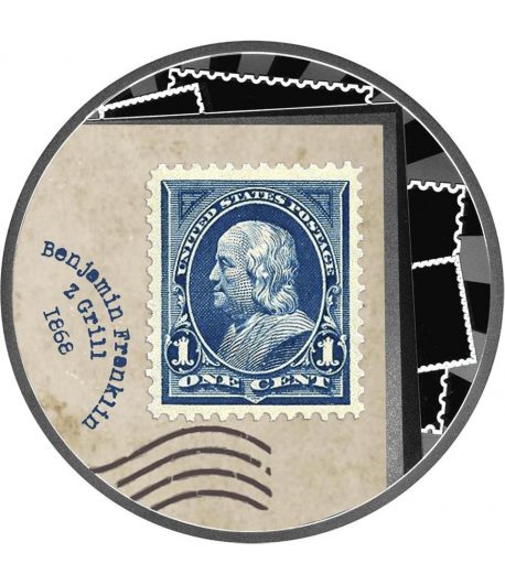 Moneda 500 Francs Camerún 2025 Sello Benjamin Franklin. Plata  - 1