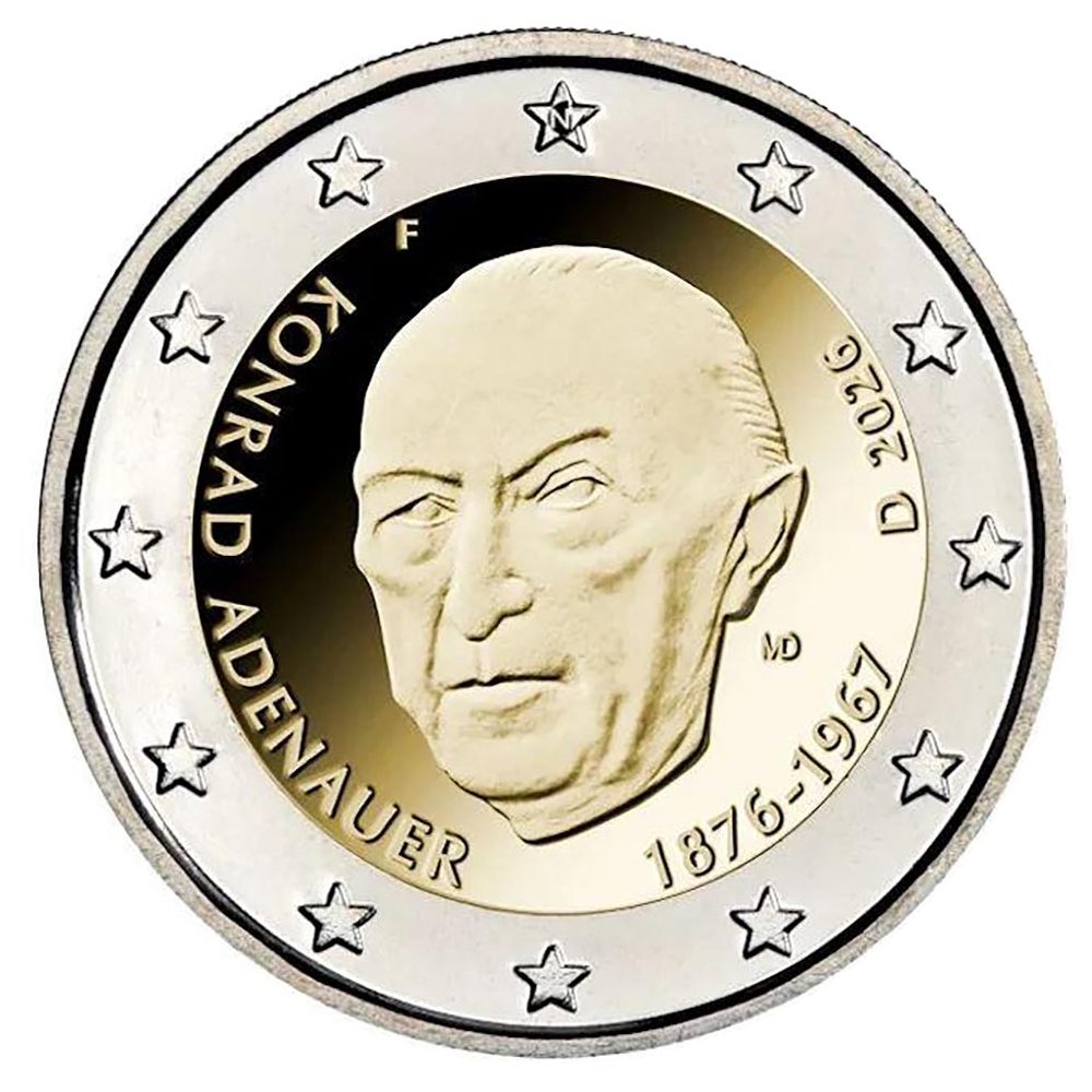 moneda 2 euros Alemania 2026 Konrad Adenauer.  - 1