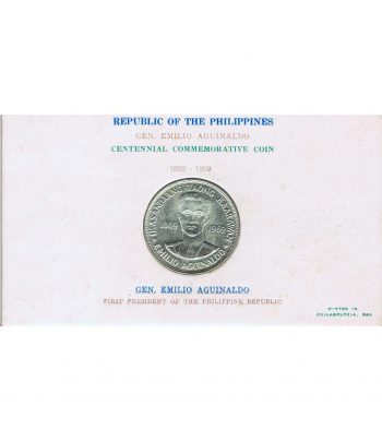 Moneda de Filipinas 1 Piso 1969 Emilio Aguinaldo. Plata  - 1
