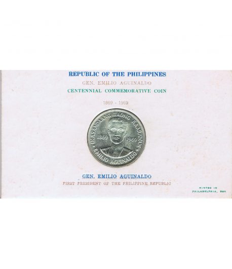 Moneda de Filipinas 1 Piso 1969 Emilio Aguinaldo. Plata  - 1