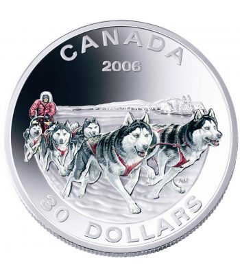 Moneda Canadá 30$ 2006 Trineo de perros Huskies. Plata  - 1