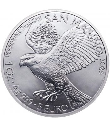 Moneda de plata San Marino 5 Euros 2026 Halcón Peregrino  - 1