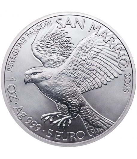 Moneda de plata San Marino 5 Euros 2026 Halcón Peregrino  - 1