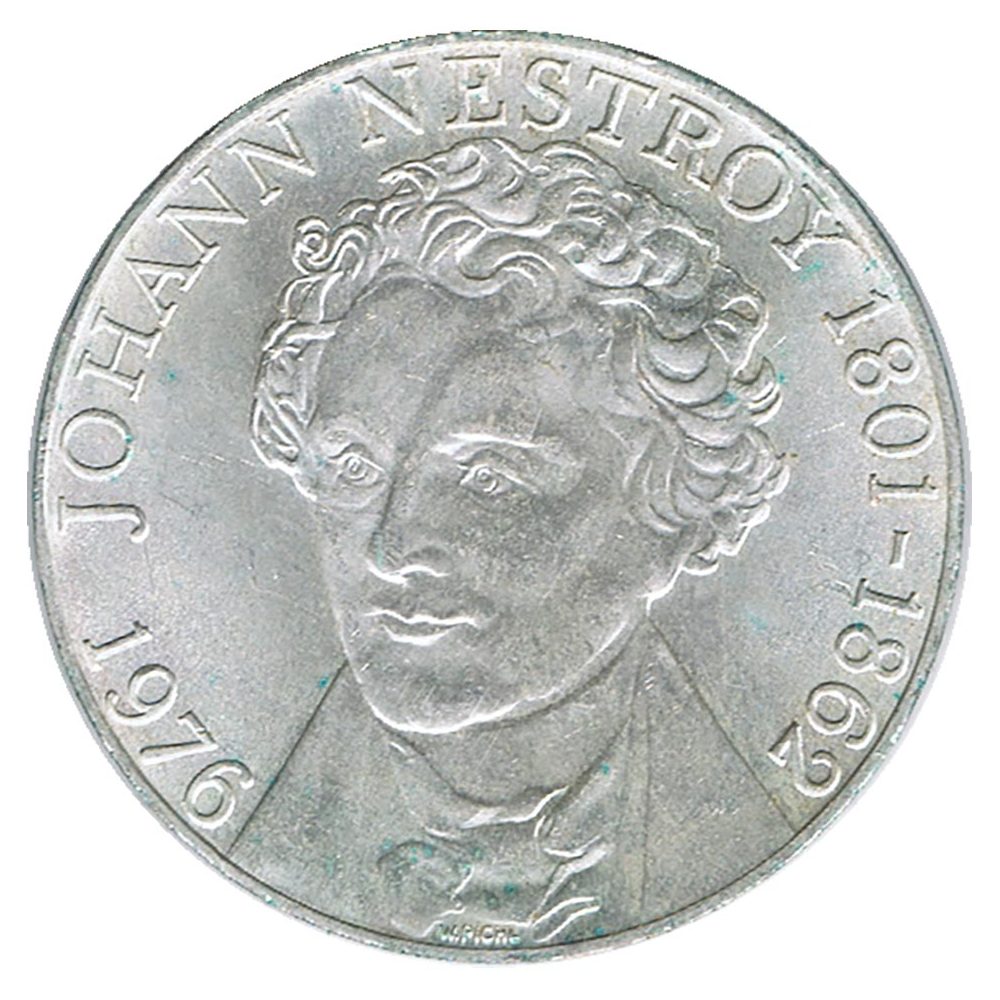 Moneda 100 schilling Austria 1976 Johann Nestroy. Plata  - 1