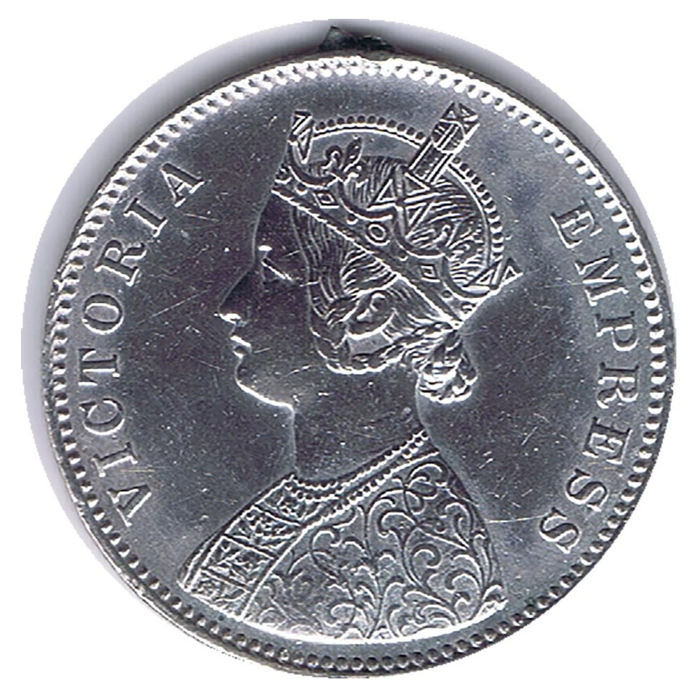 Moneda 1 rupia India Británica 1885. Plata. Marca engarce.  - 1