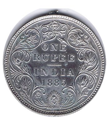 Moneda 1 rupia India Británica 1885. Plata. Marca engarce.  - 2