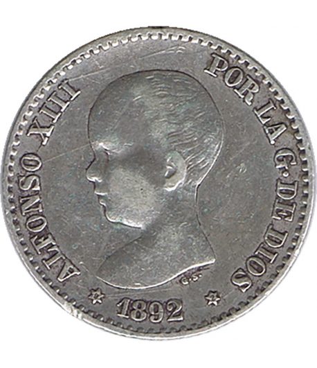 Moneda de España 50 céntimos de Plata 1892 *92 Alfonso XIII PG M.  - 1