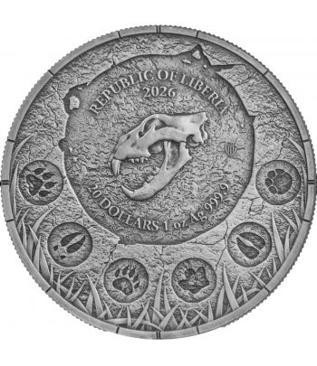 Moneda de plata 20 Dollars Liberia 2026 León Cavernario. Oblivion  - 3