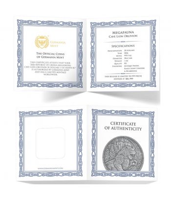 Moneda de plata 20 Dollars Liberia 2026 León Cavernario. Oblivion  - 4