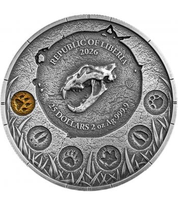 Moneda de plata 25 Dollars Liberia 2026 León Cavernario. 2 onzas  - 2