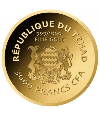 Moneda de oro Tchad 3000 Francs. Balón de Baloncesto.  - 2