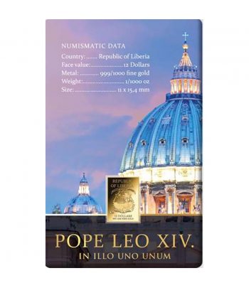 Moneda de oro Liberia 12 Dolares. Papa León XIV.  - 2