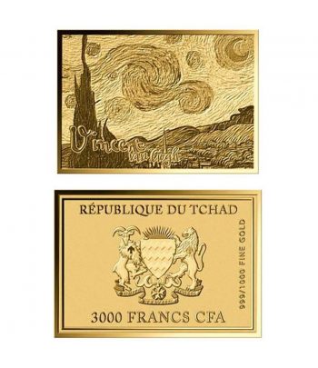 Moneda de oro Tchad 3000 Francs. Vincent van Gogh.  - 3