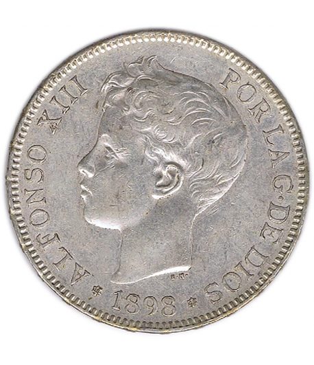 Moneda de España 5 Pesetas Plata 1898 *98 Alfonso XIII SG V.  - 1