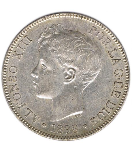 Moneda de España 5 Pesetas Plata 1898 *98 Alfonso XIII SG V.  - 1