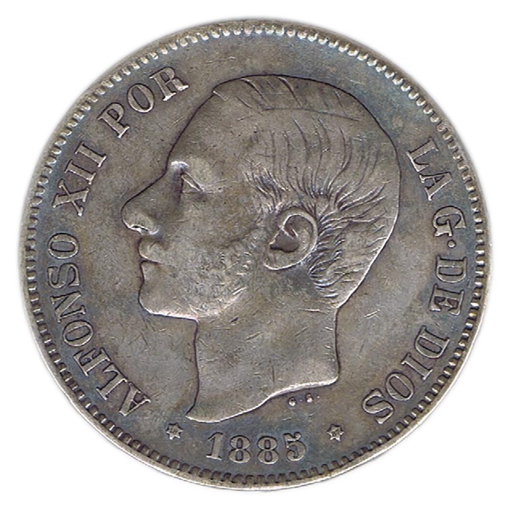 Moneda de España 5 Pesetas Plata 1885 *87 Alfonso XII MS M.  - 1