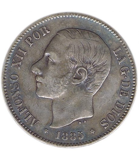 Moneda de España 5 Pesetas Plata 1885 *87 Alfonso XII MS M.  - 1