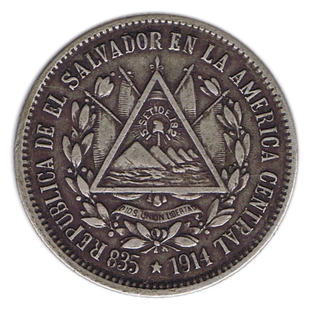 Moneda de 25 centavos El Salvador 1914. Plata  - 1