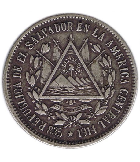 Moneda de 25 centavos El Salvador 1914. Plata  - 1