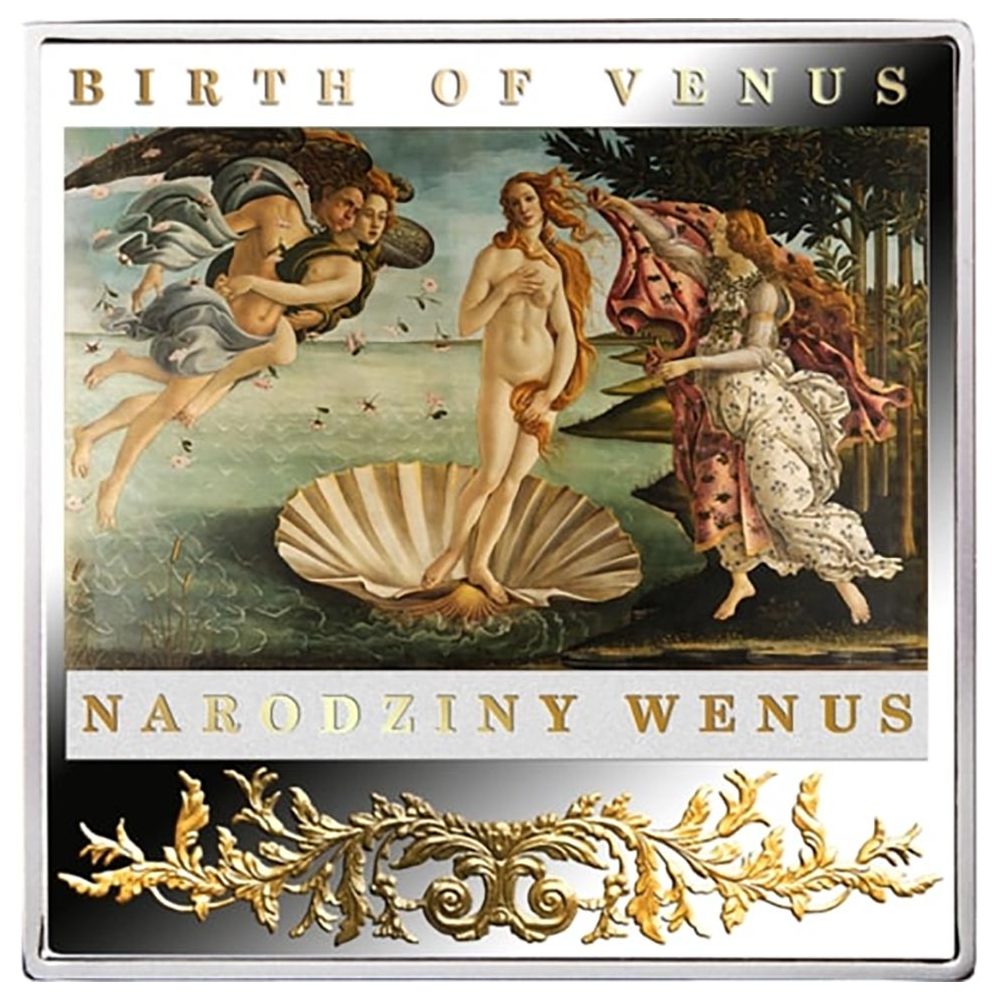 Moneda 1$ Niue Nacimiento de Venus 2014. Plata color  - 1