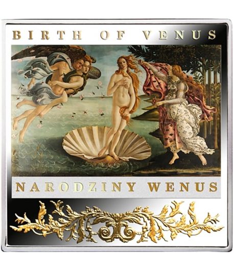 Moneda 1$ Niue Nacimiento de Venus 2014. Plata color  - 1