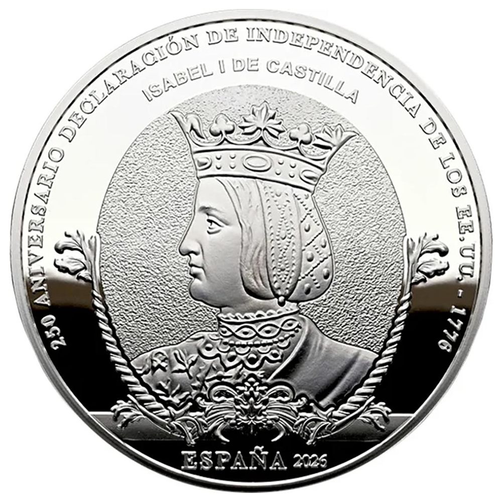 Moneda de España 10 euros 2026 250 aniversario EEUU. Isabel I.  - 1