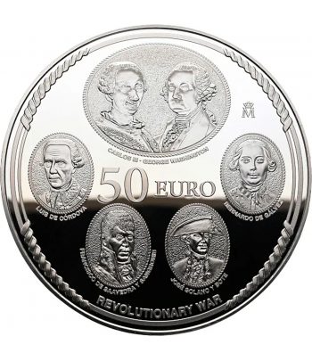 Moneda de España 50 euros 2026 250 aniversario EEUU. Trece Salvas.  - 2