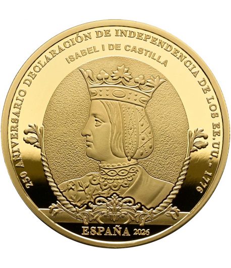 Moneda de España 200 euros 2026 250 aniversario EEUU. Isabel I. Oro  - 1